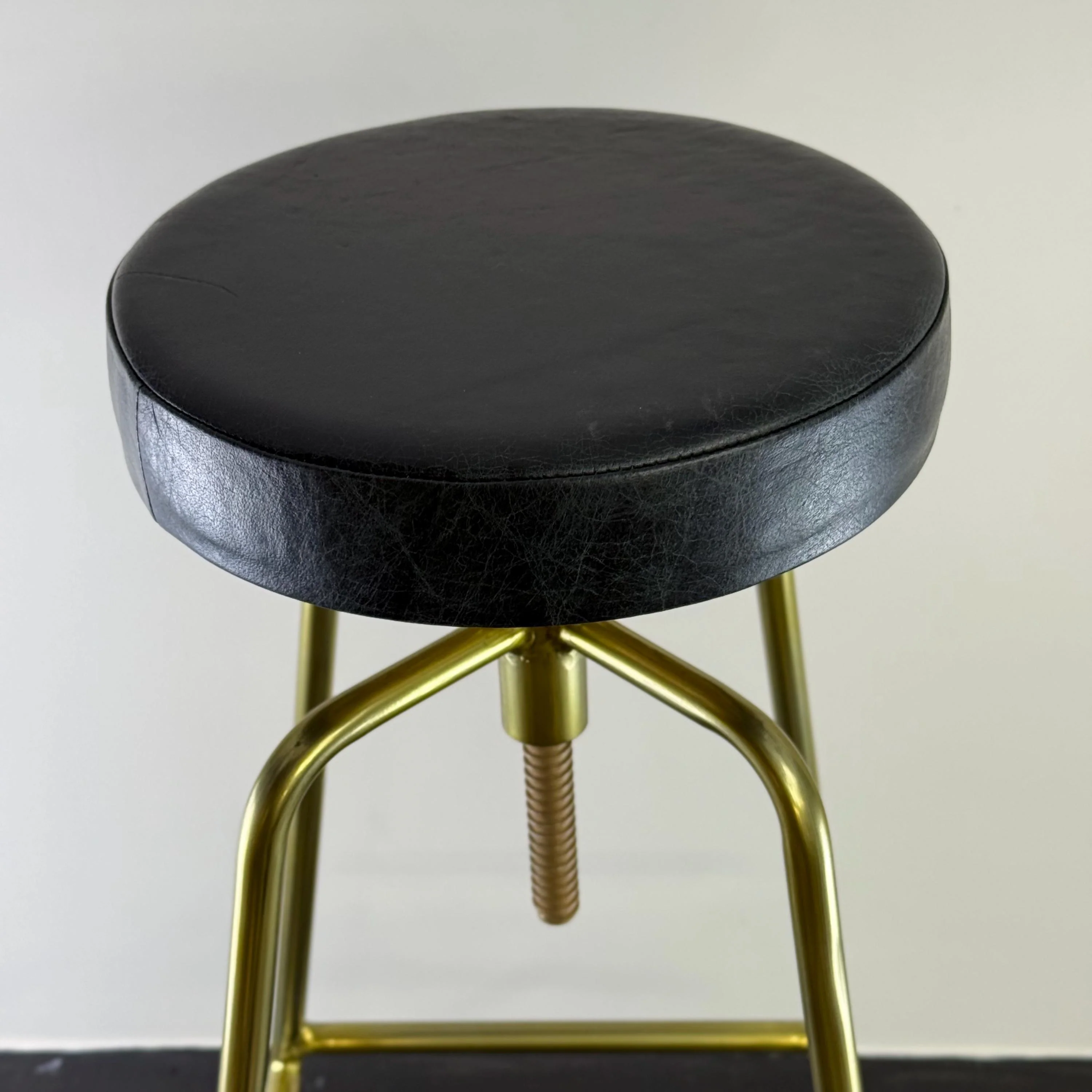 Brass Bar Adjustable Stool Black Leather Top Seat | Vintage Industrial Style - Image 6