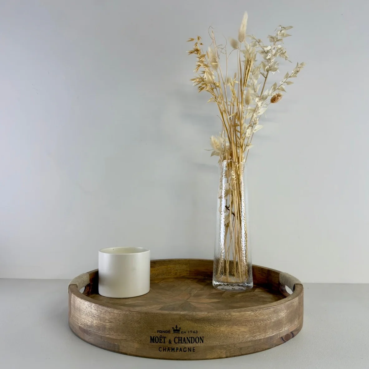 Moët & Chandon Champagne Medium Round Wooden Serving Tray Natural Wooden Patchwork - Image 4