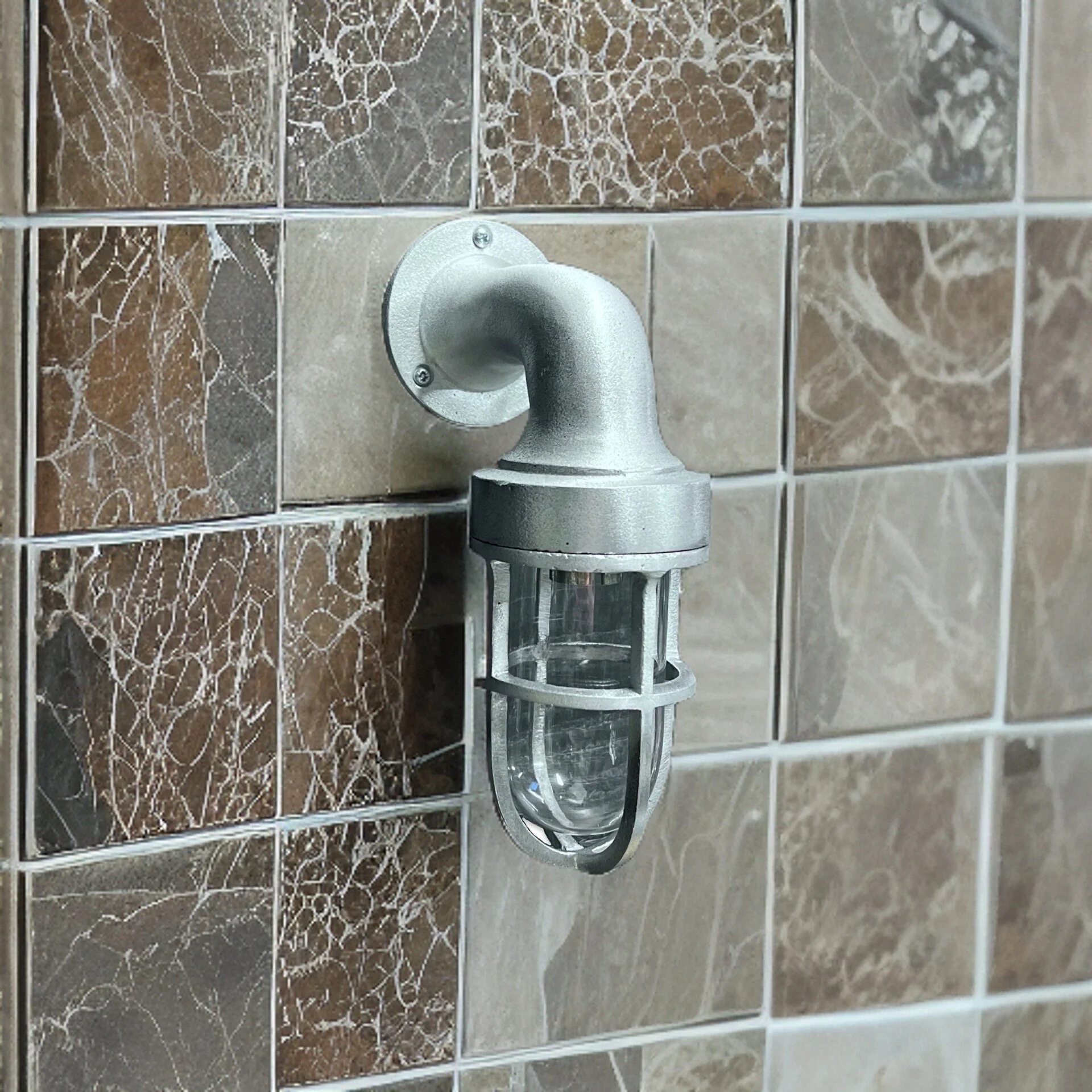 Shingham ~ Bulkhead Outdoor & Garden Wall Light | Cast Raw Pewter | 8 Inch - Image 3