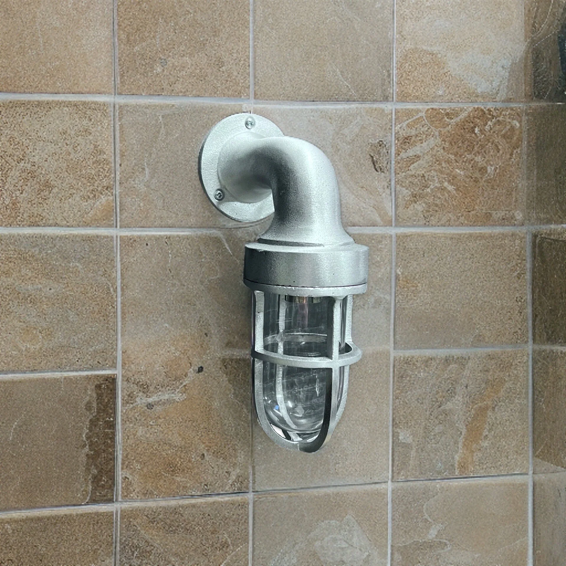 Shingham ~ Bulkhead Outdoor & Garden Wall Light | Cast Raw Pewter | 8 Inch - Image 5