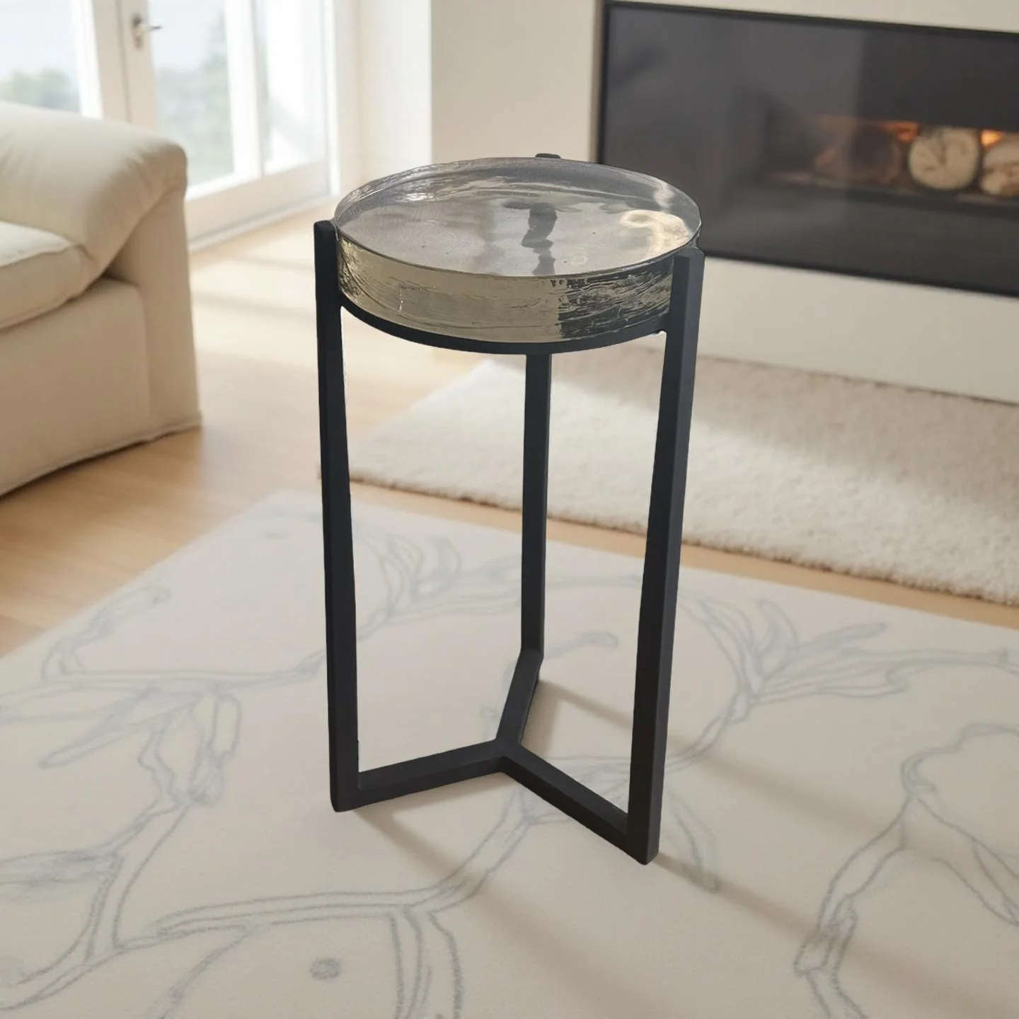 Solid Glass Round Accent Side Coffee Table Retro - Image 2