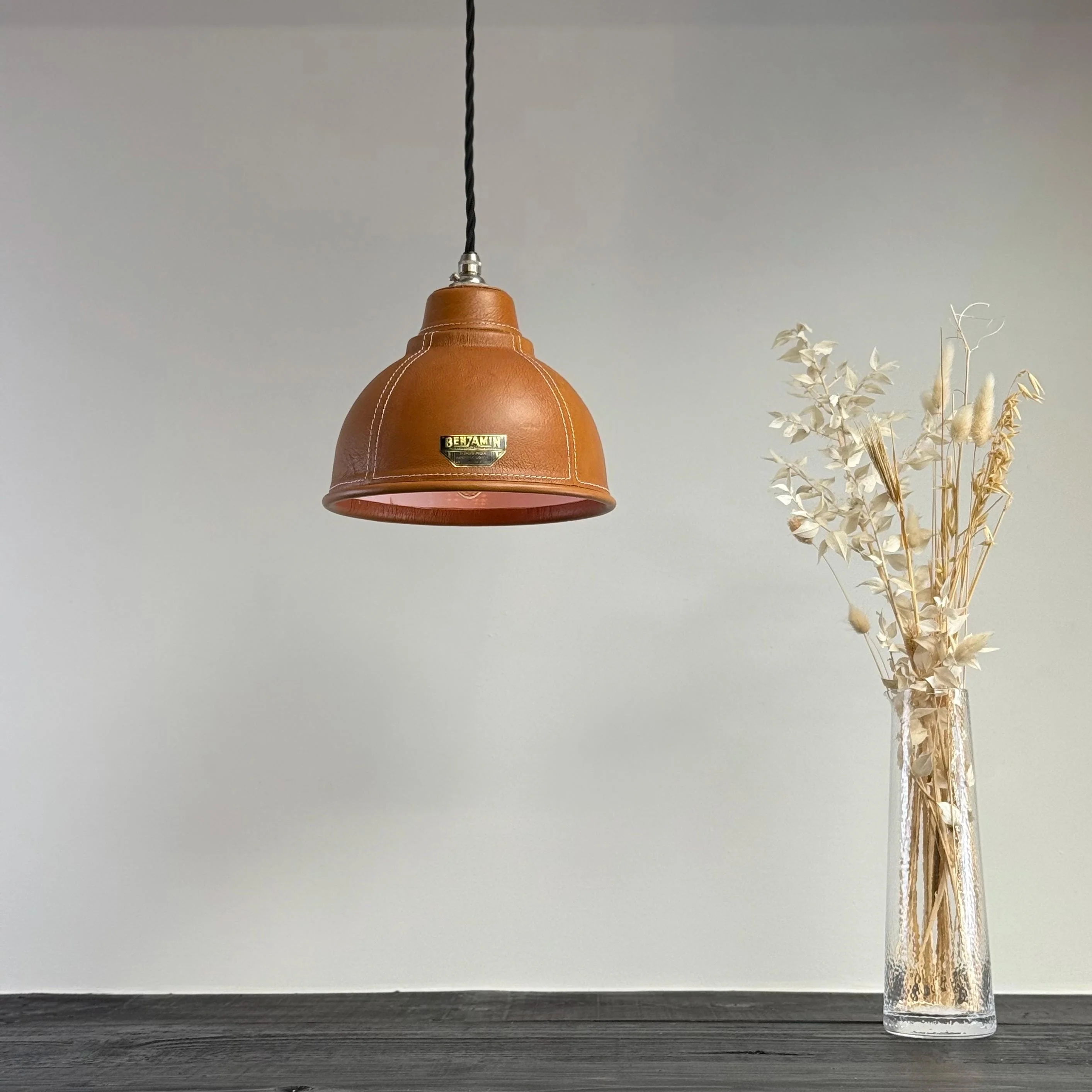 Trimingham ~ Real Genuine Leather Hand Stitched Solid Lampshade Pendant Set Light ~ 8.5 Inch - Image 3
