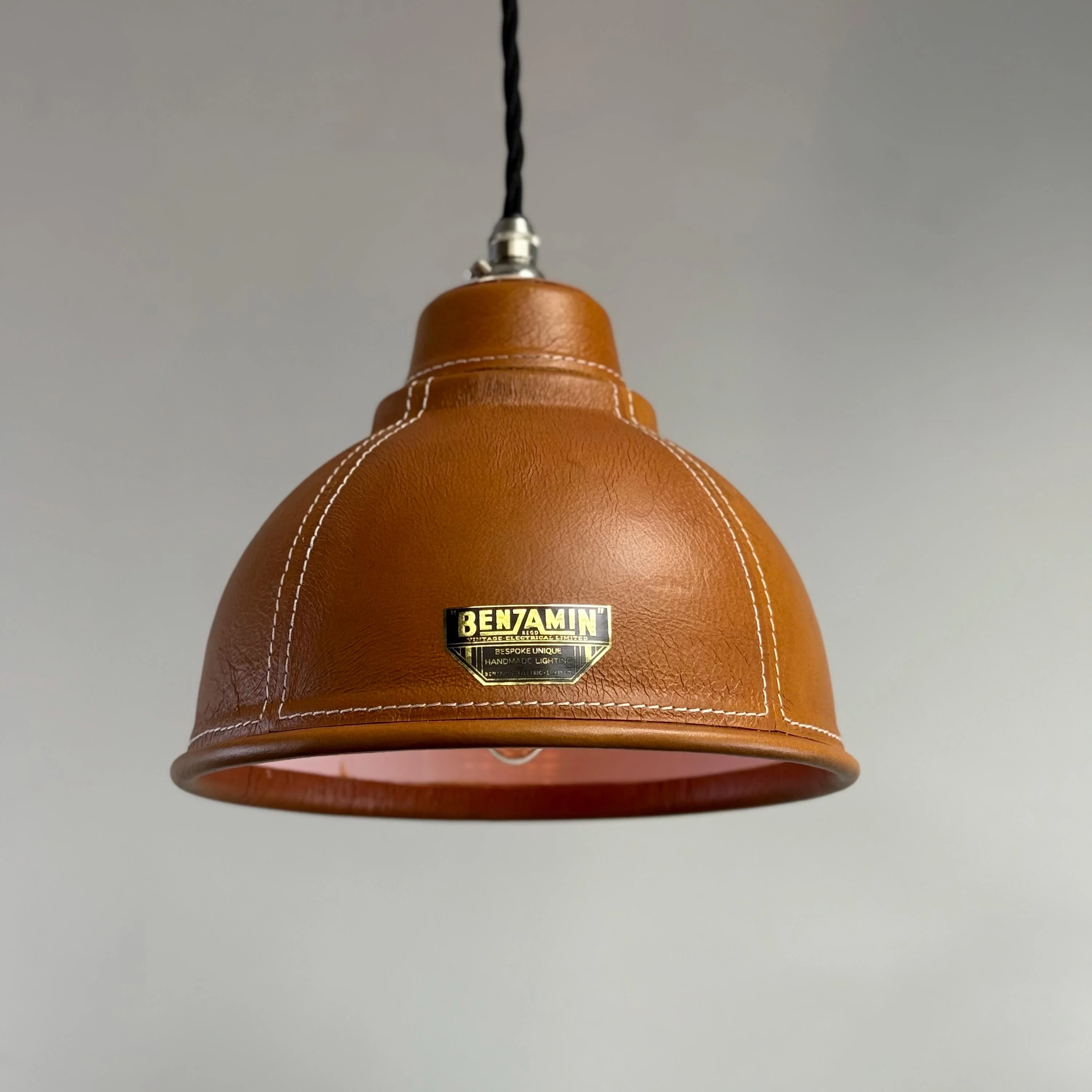 Trimingham ~ Real Genuine Leather Hand Stitched Solid Lampshade Pendant Set Light ~ 8.5 Inch - Image 5