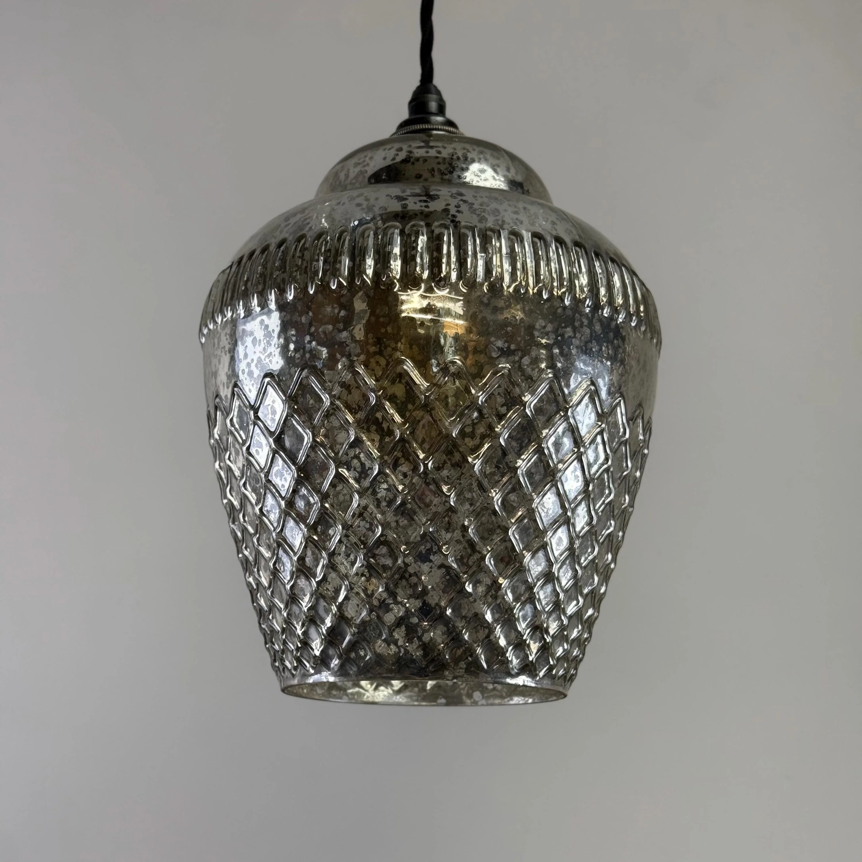 Vintage Mercury Glass Pendant Light Handcrafted Diamond Cut Hanging Lamp - Image 9