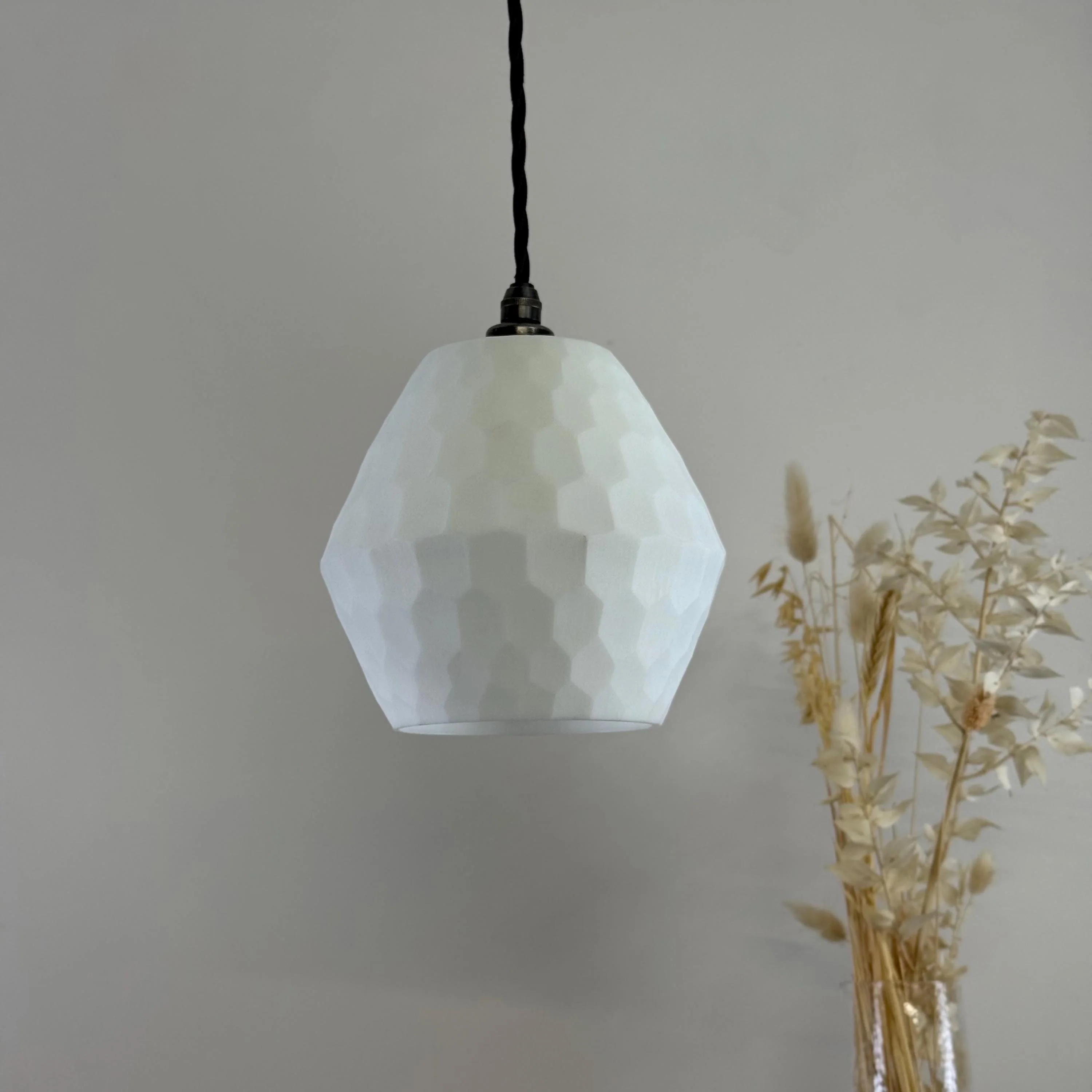 White Faceted Geometric Beehive Glass Pendant Set Ceiling Light - Image 2