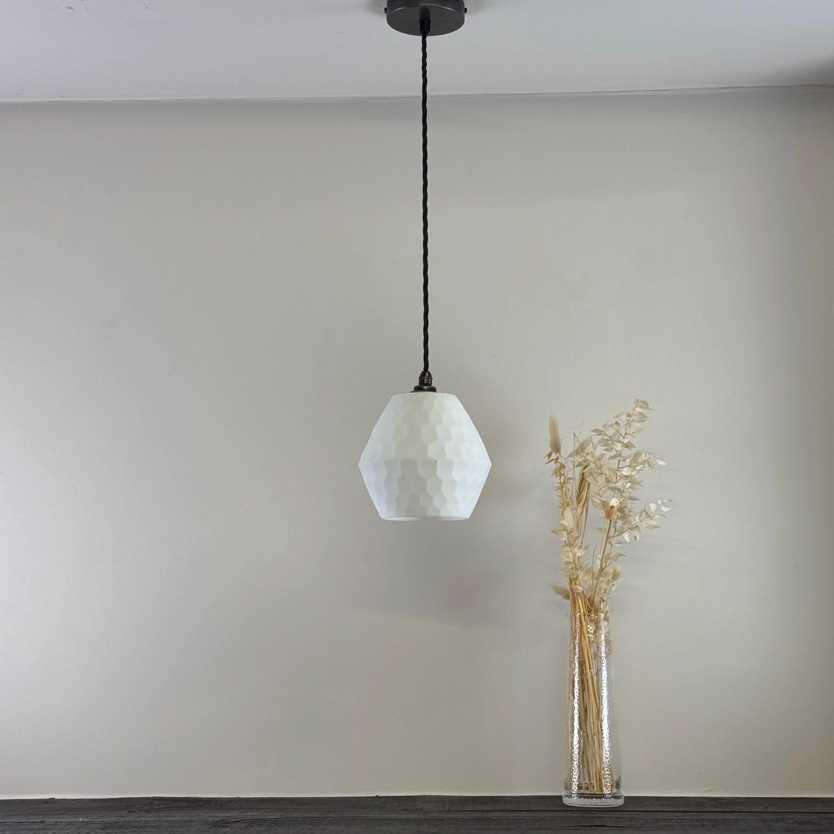 White Faceted Geometric Beehive Glass Pendant Set Ceiling Light - Image 3