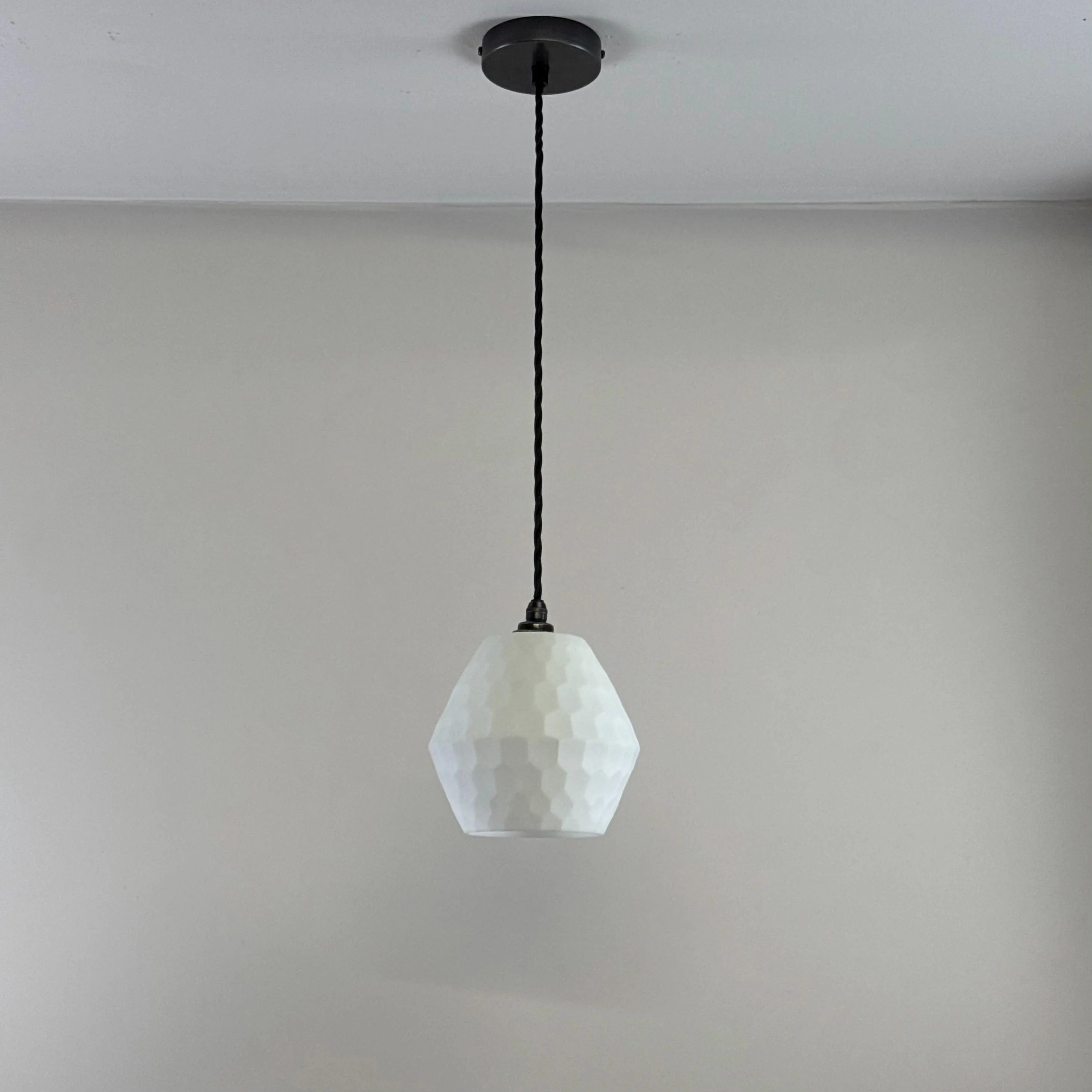 White Faceted Geometric Beehive Glass Pendant Set Ceiling Light - Image 4