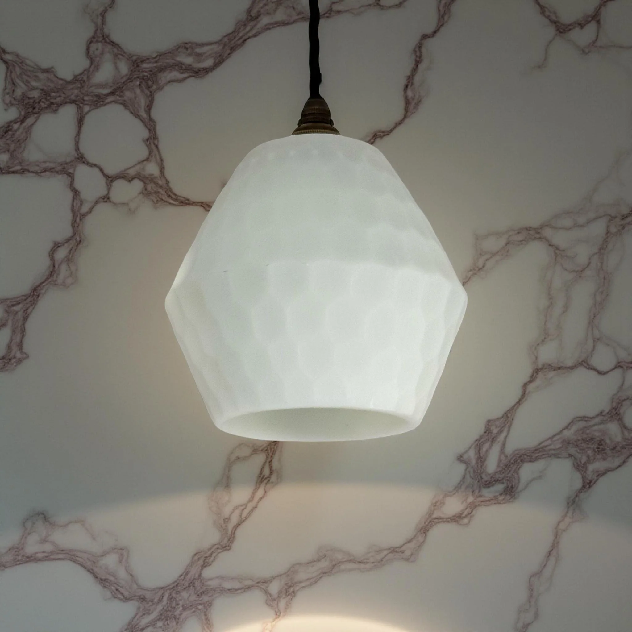 White Faceted Geometric Beehive Glass Pendant Set Ceiling Light - Image 8