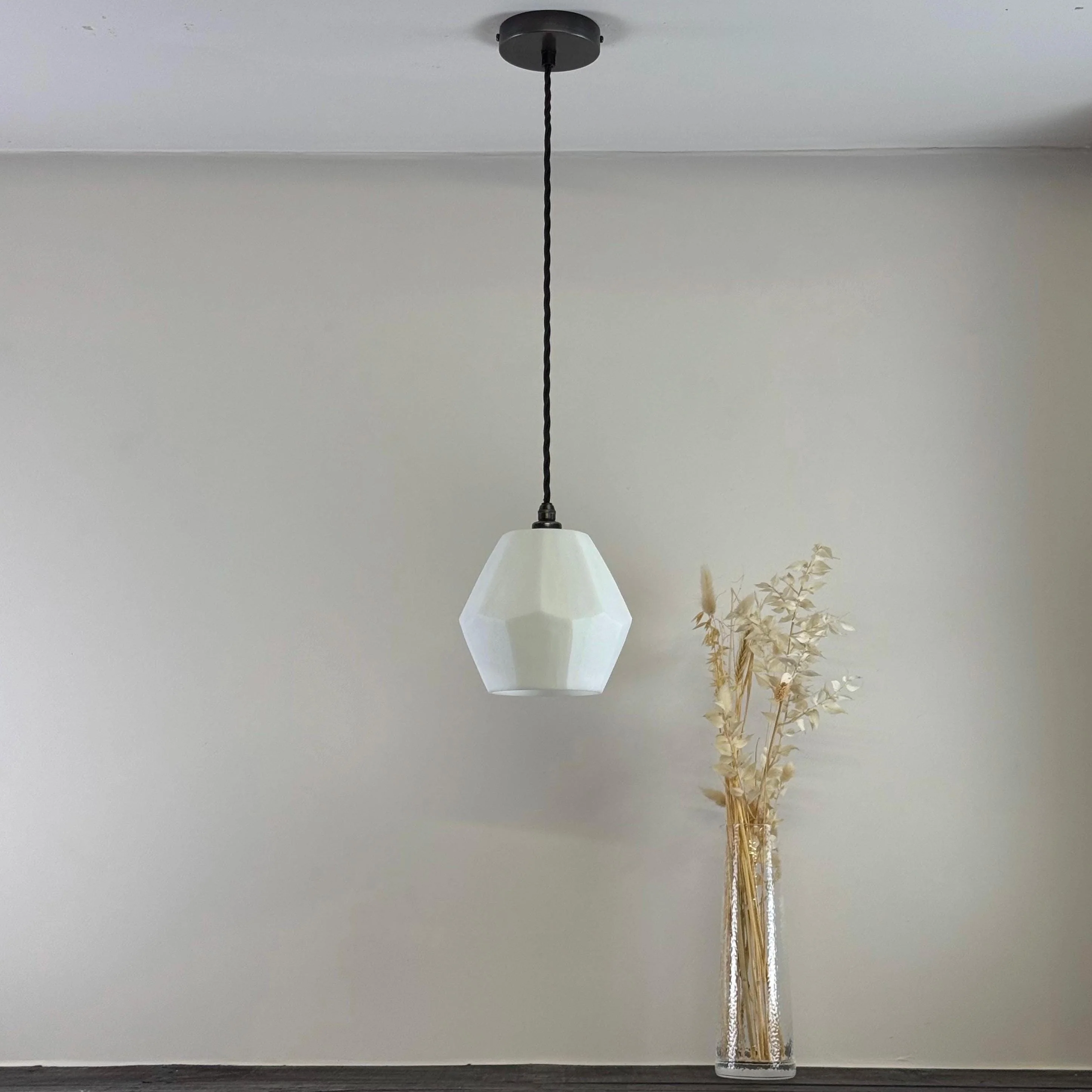 White Faceted Geometric Glass Pendant Set Ceiling Light - Image 3