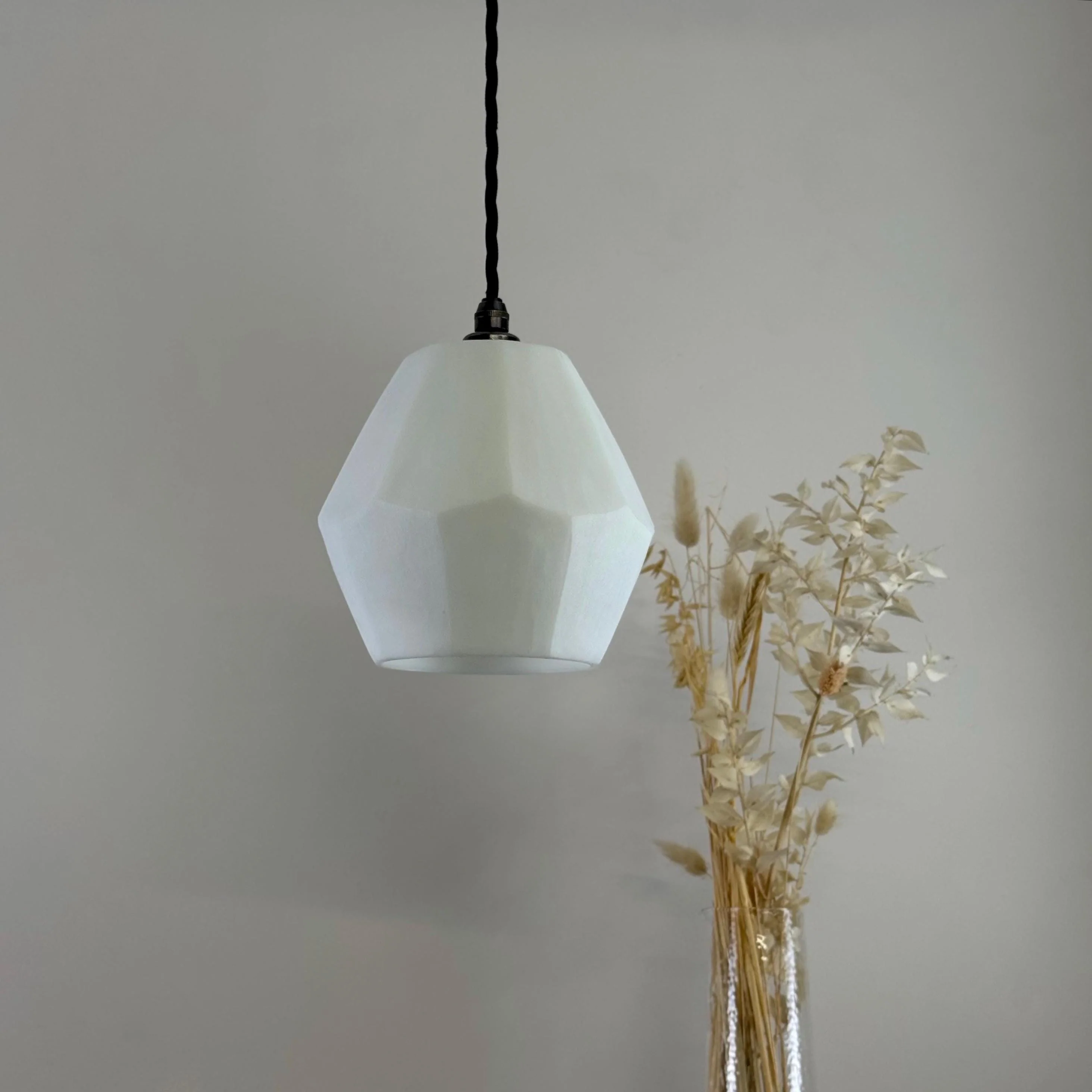 White Faceted Geometric Glass Pendant Set Ceiling Light - Image 4