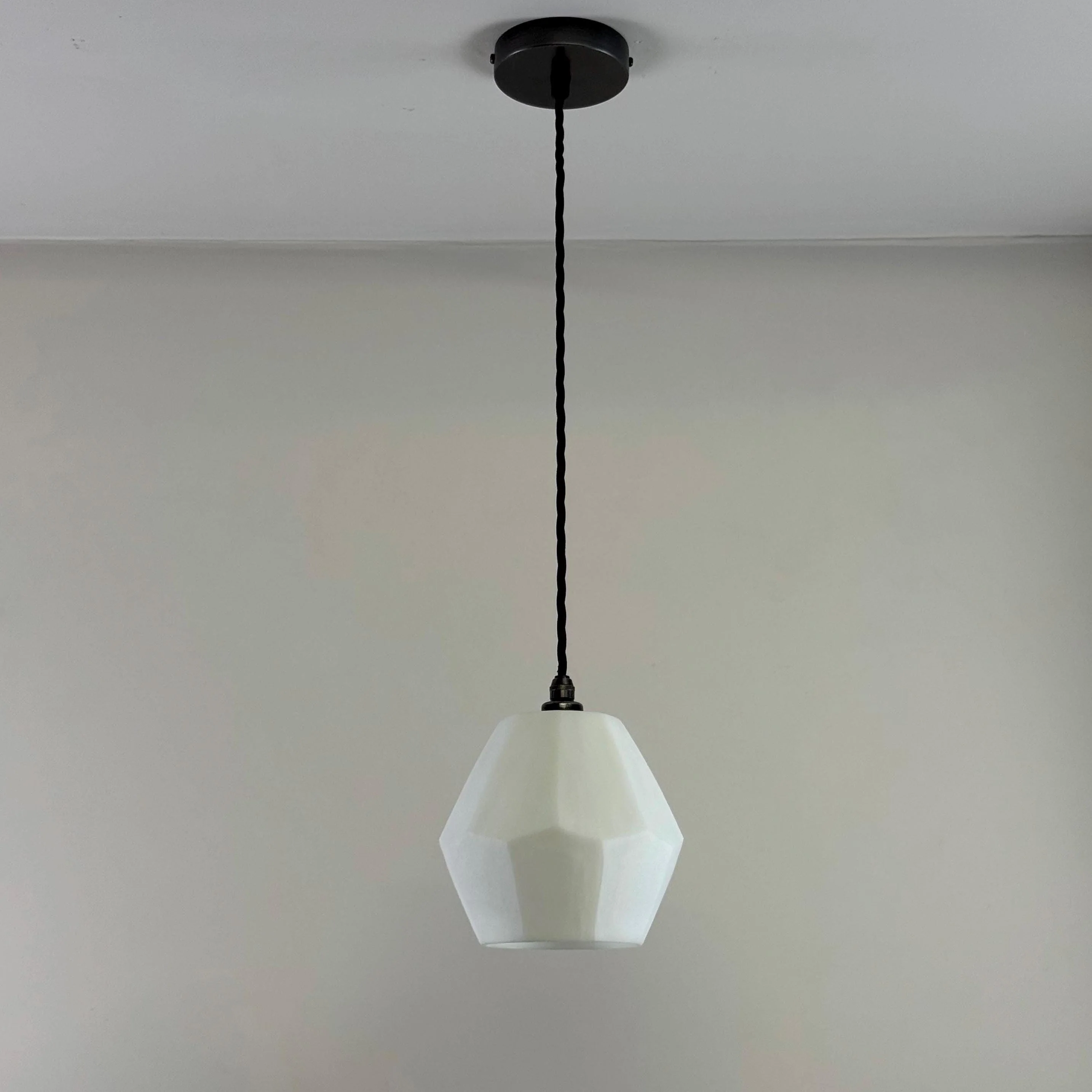 White Faceted Geometric Glass Pendant Set Ceiling Light - Image 5