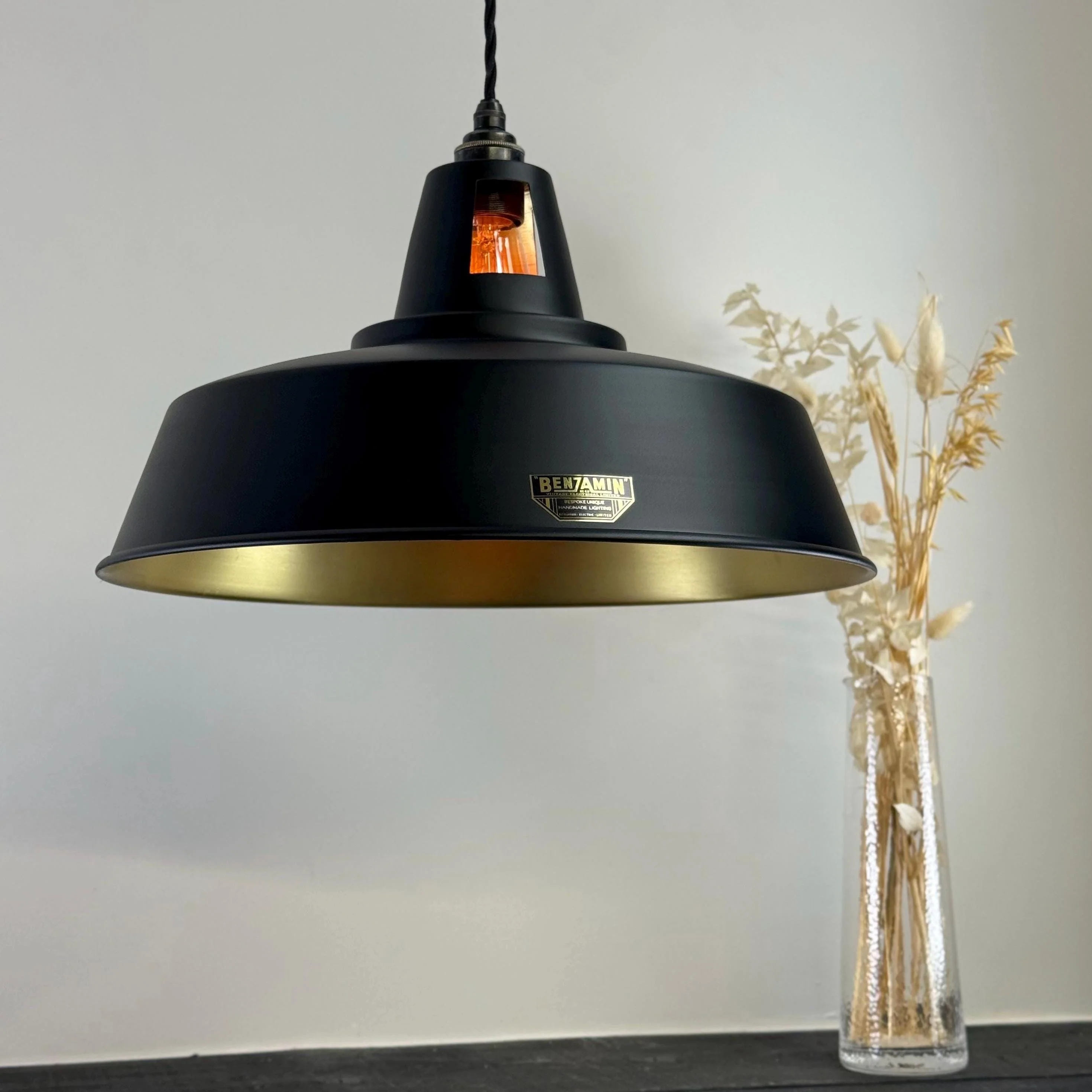 Wolferton XL ~ Matt Black & Brass Lampshade Coolie Design Pendant Ceiling Light ~ 15.5 Inch - Image 3