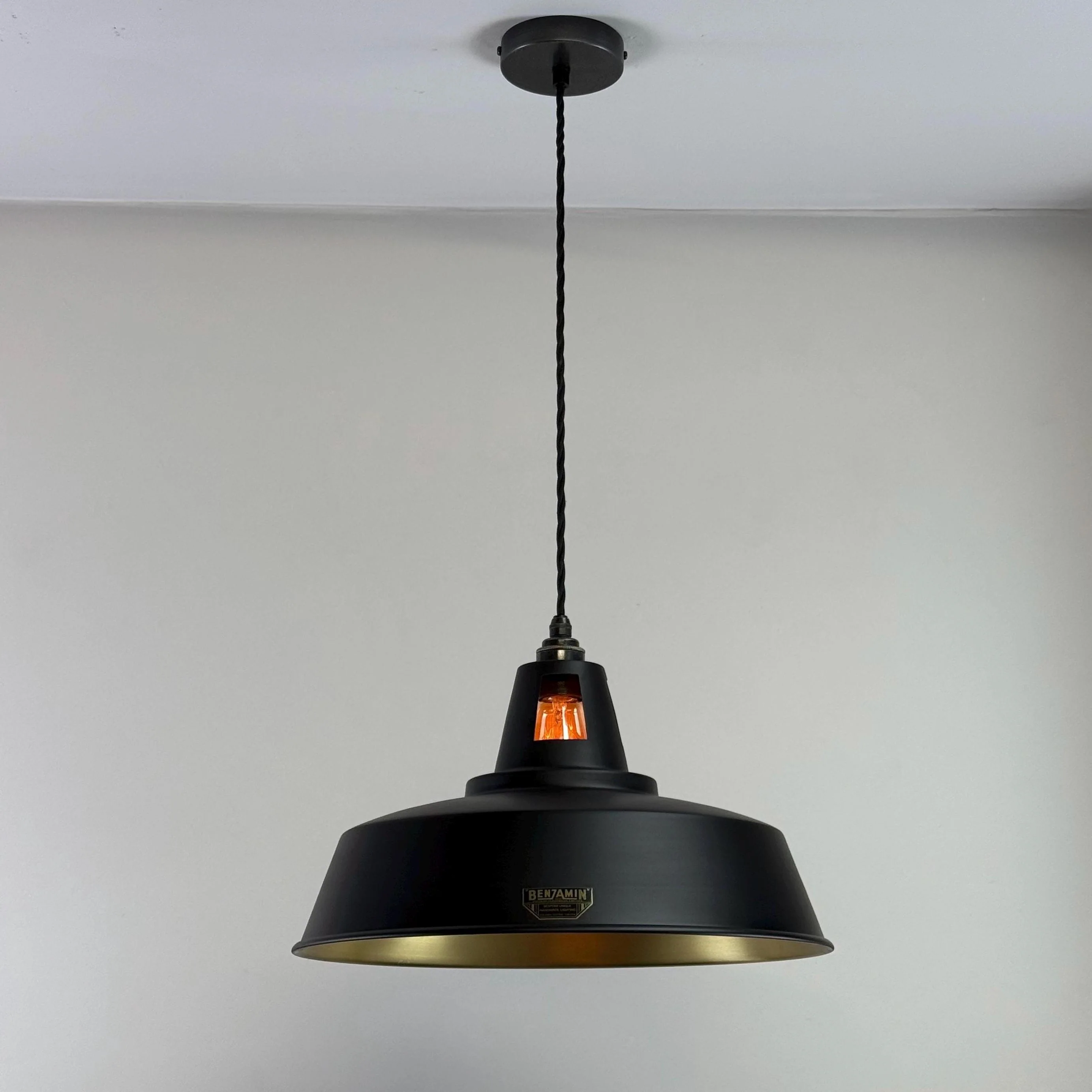 Wolferton XL ~ Matt Black & Brass Lampshade Coolie Design Pendant Ceiling Light ~ 15.5 Inch - Image 4