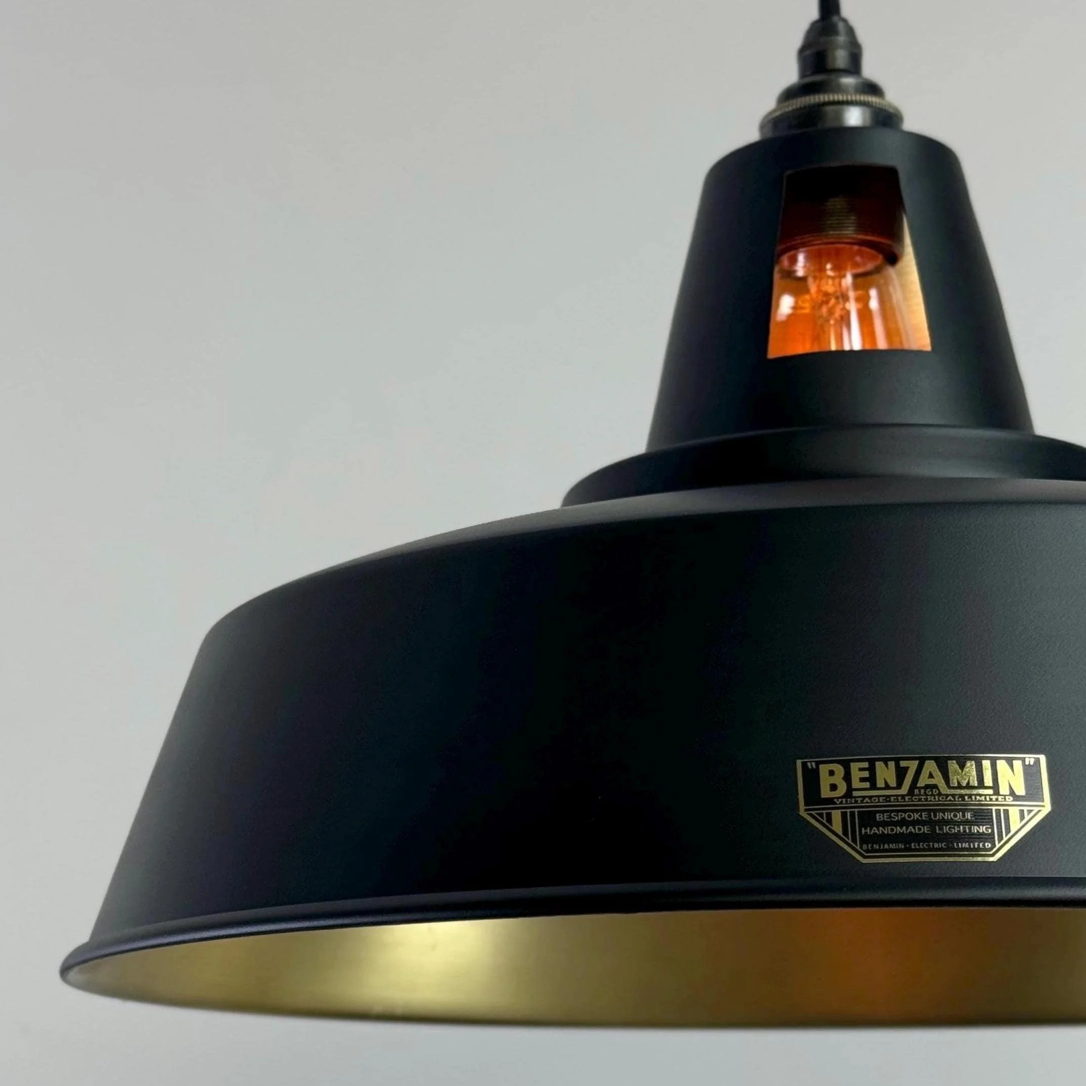 Wolferton XL ~ Matt Black & Brass Lampshade Coolie Design Pendant Ceiling Light ~ 15.5 Inch - Image 5