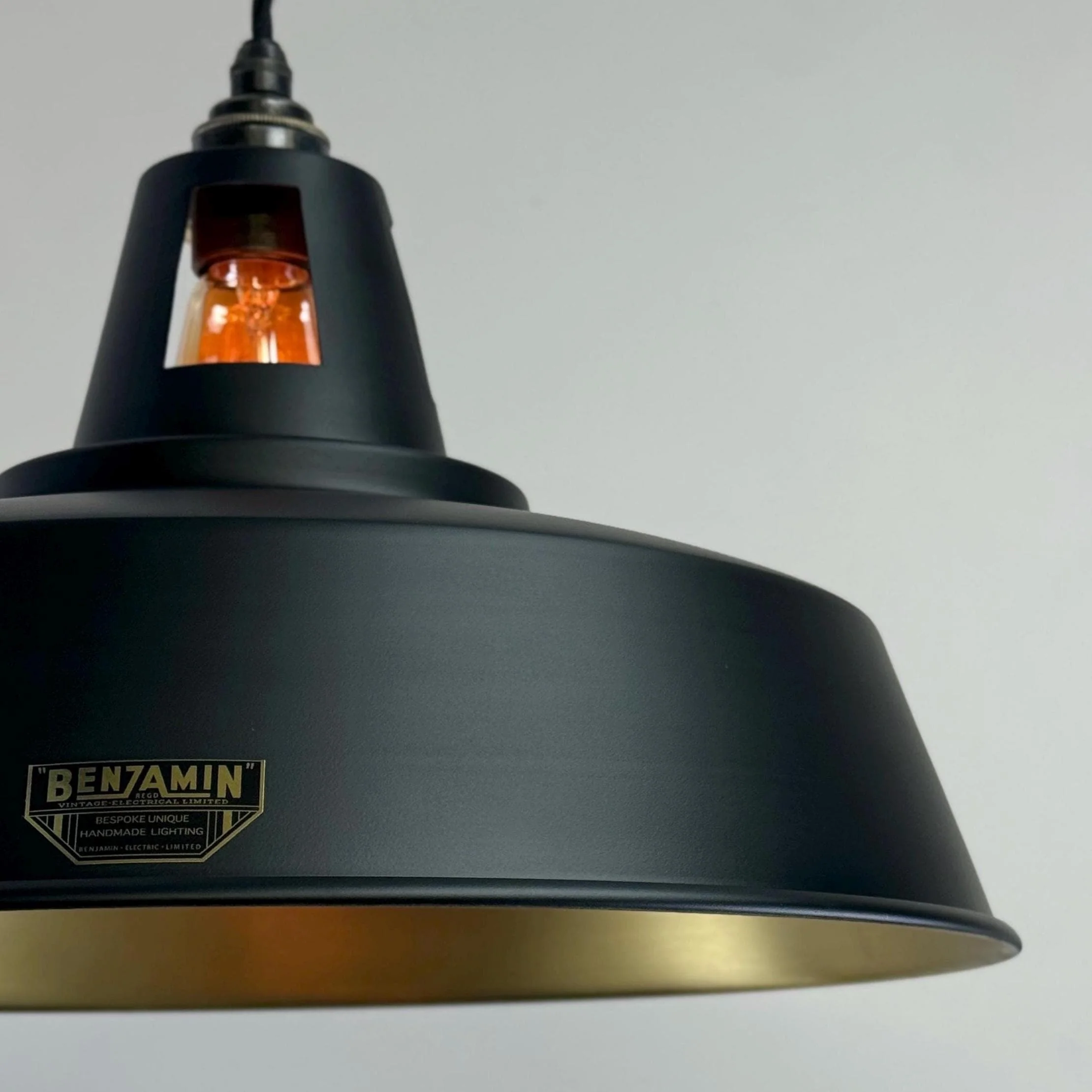 Wolferton XL ~ Matt Black & Brass Lampshade Coolie Design Pendant Ceiling Light ~ 15.5 Inch - Image 6