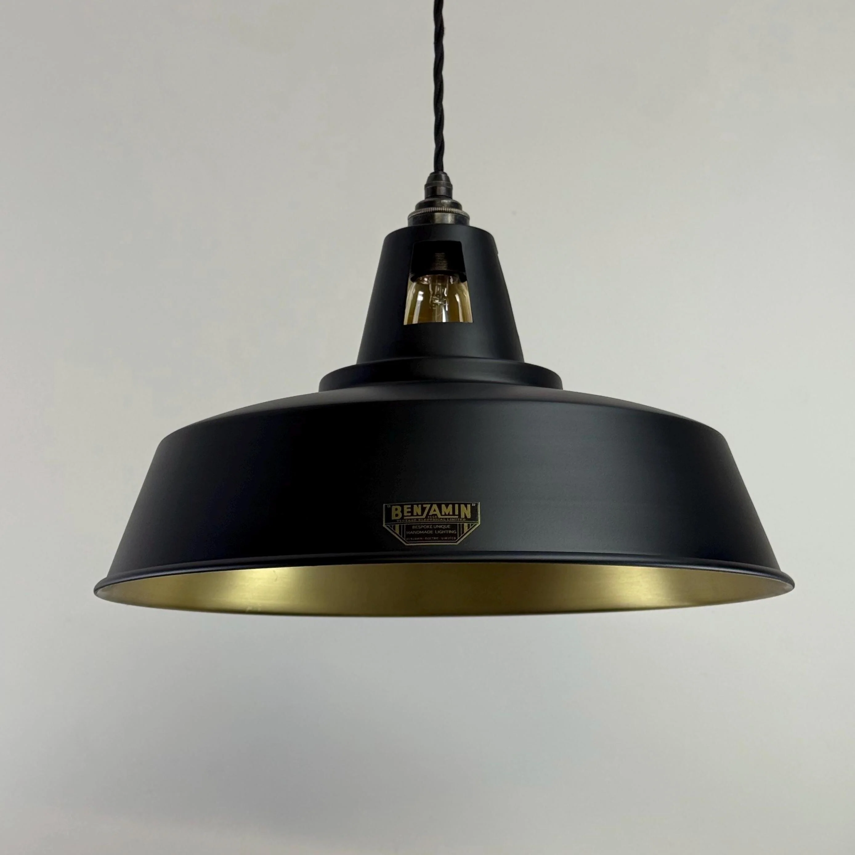 Wolferton XL ~ Matt Black & Brass Lampshade Coolie Design Pendant Ceiling Light ~ 15.5 Inch - Image 8