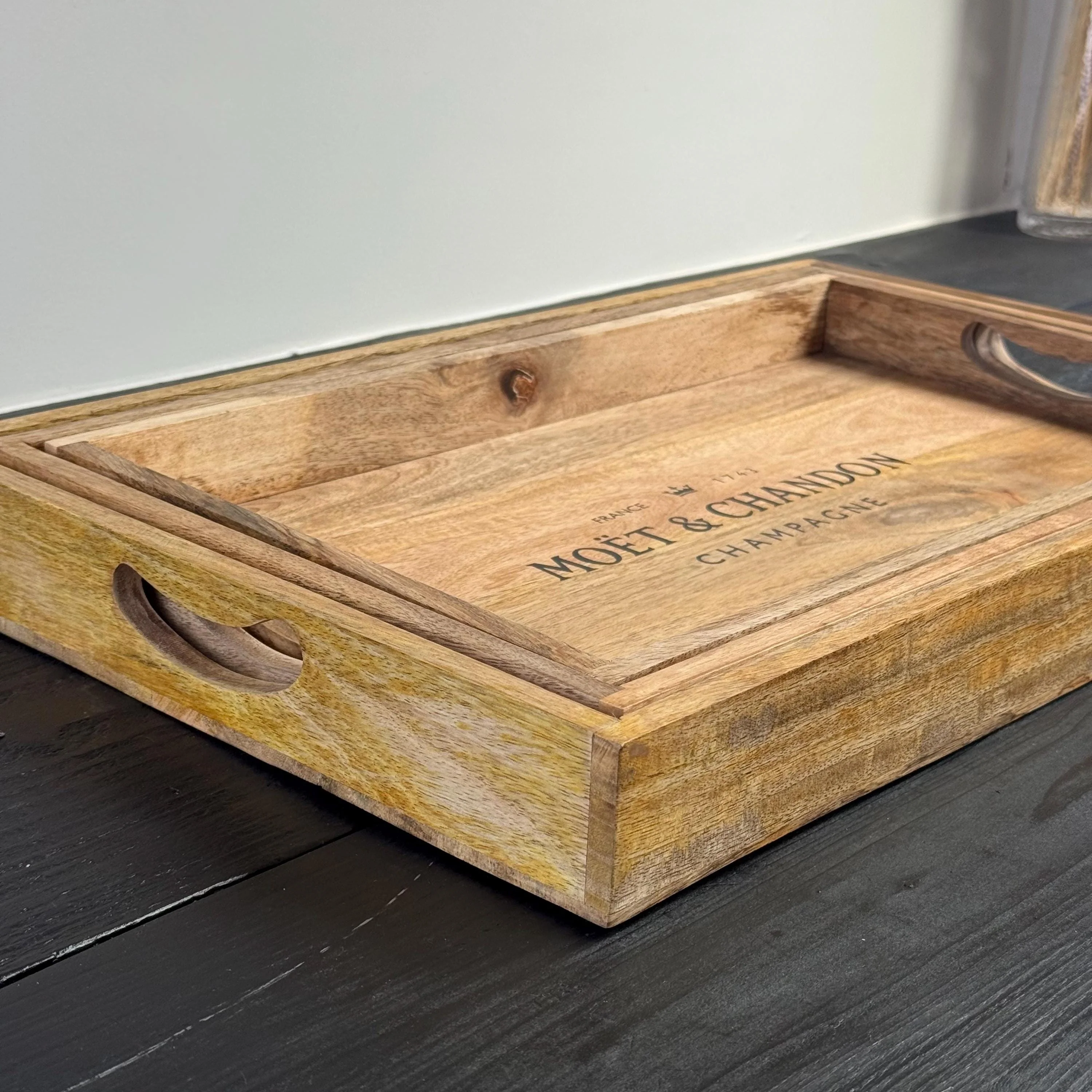 Wooden Serving Trays Moët & Chandon Champagne Butlers Crates Storage Boxes Natural Finish - Image 8