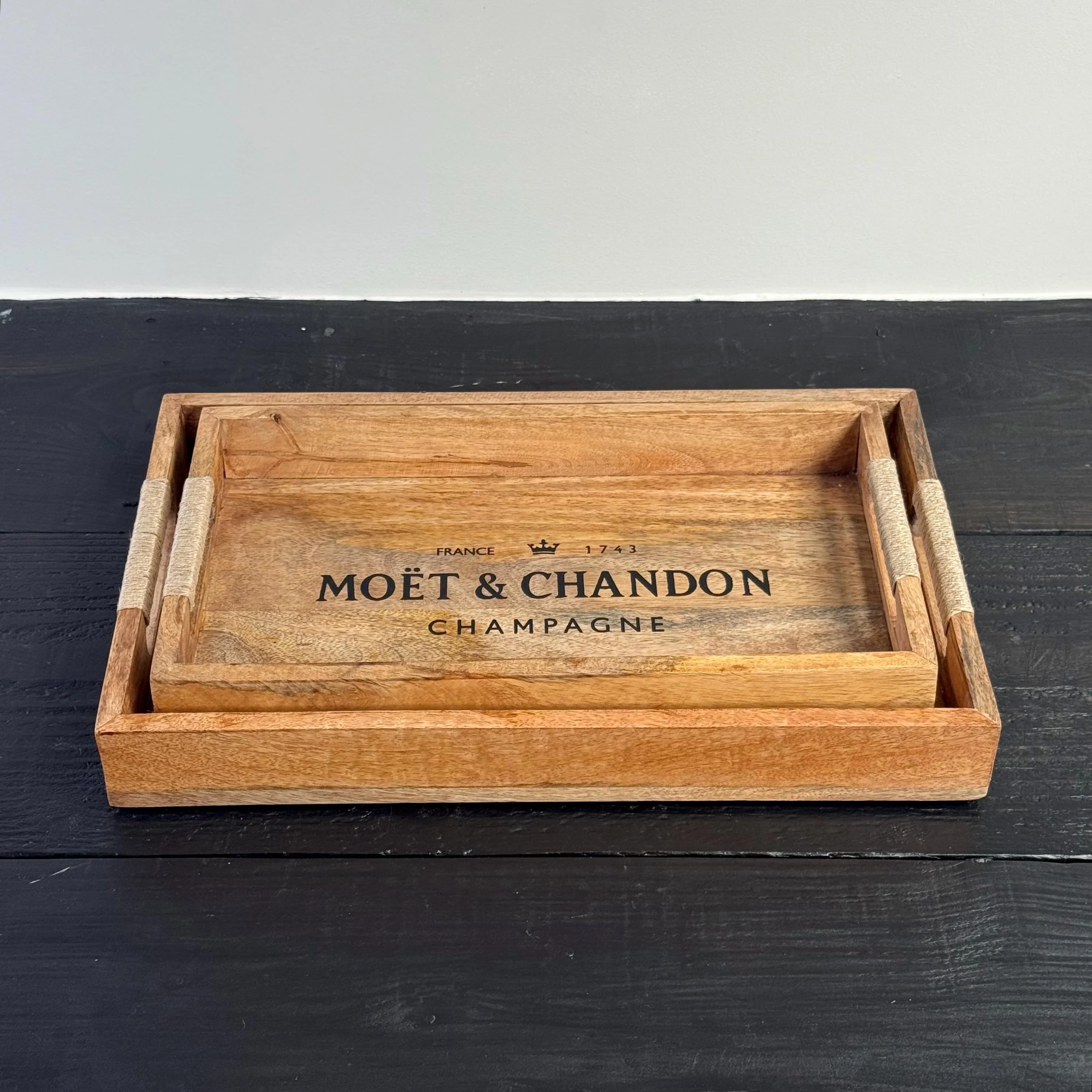 Wooden Serving Trays Moët & Chandon Champagne Butlers Crates Storage Boxes Natural Finish