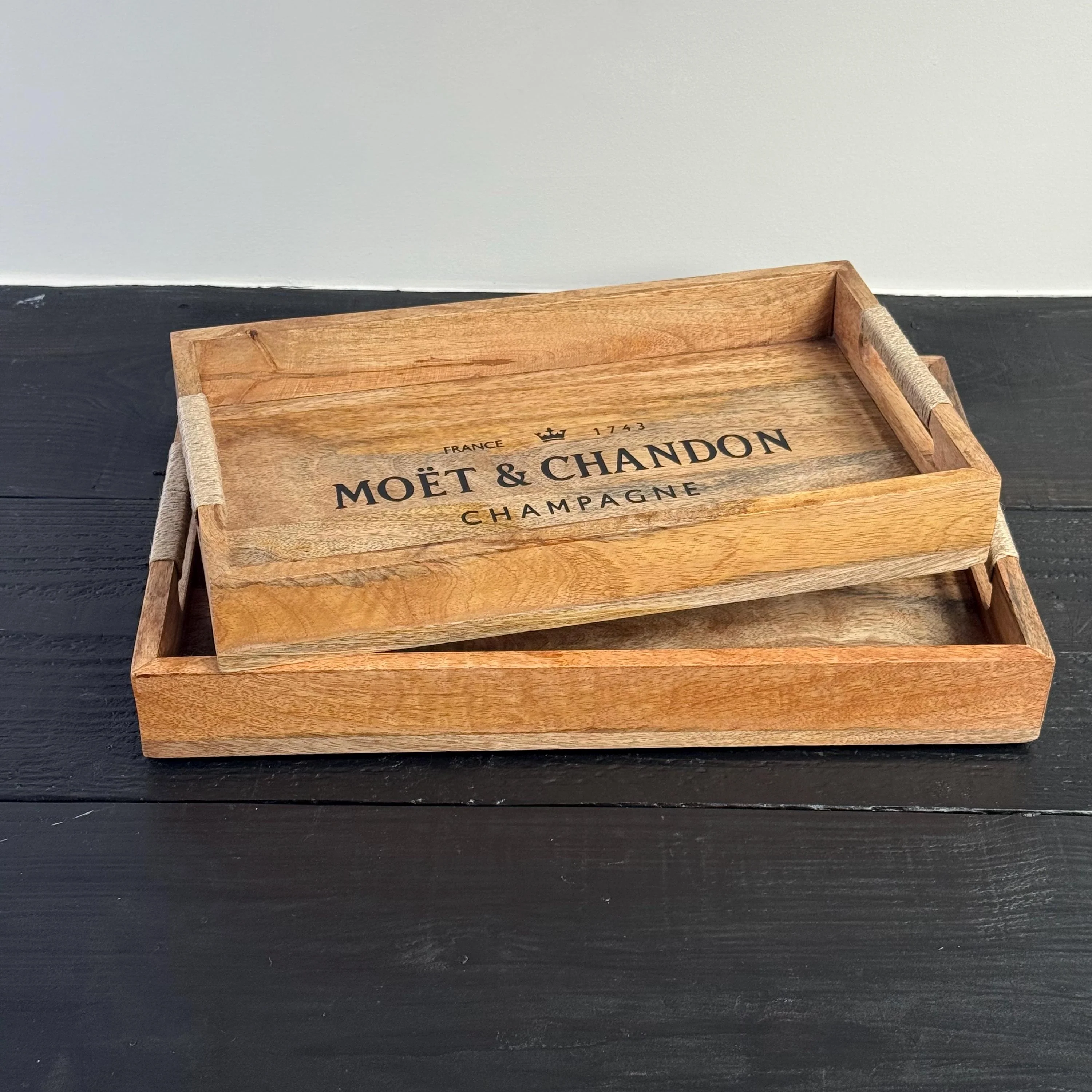 Wooden Serving Trays Moët & Chandon Champagne Butlers Crates Storage Boxes Natural Finish - Image 3