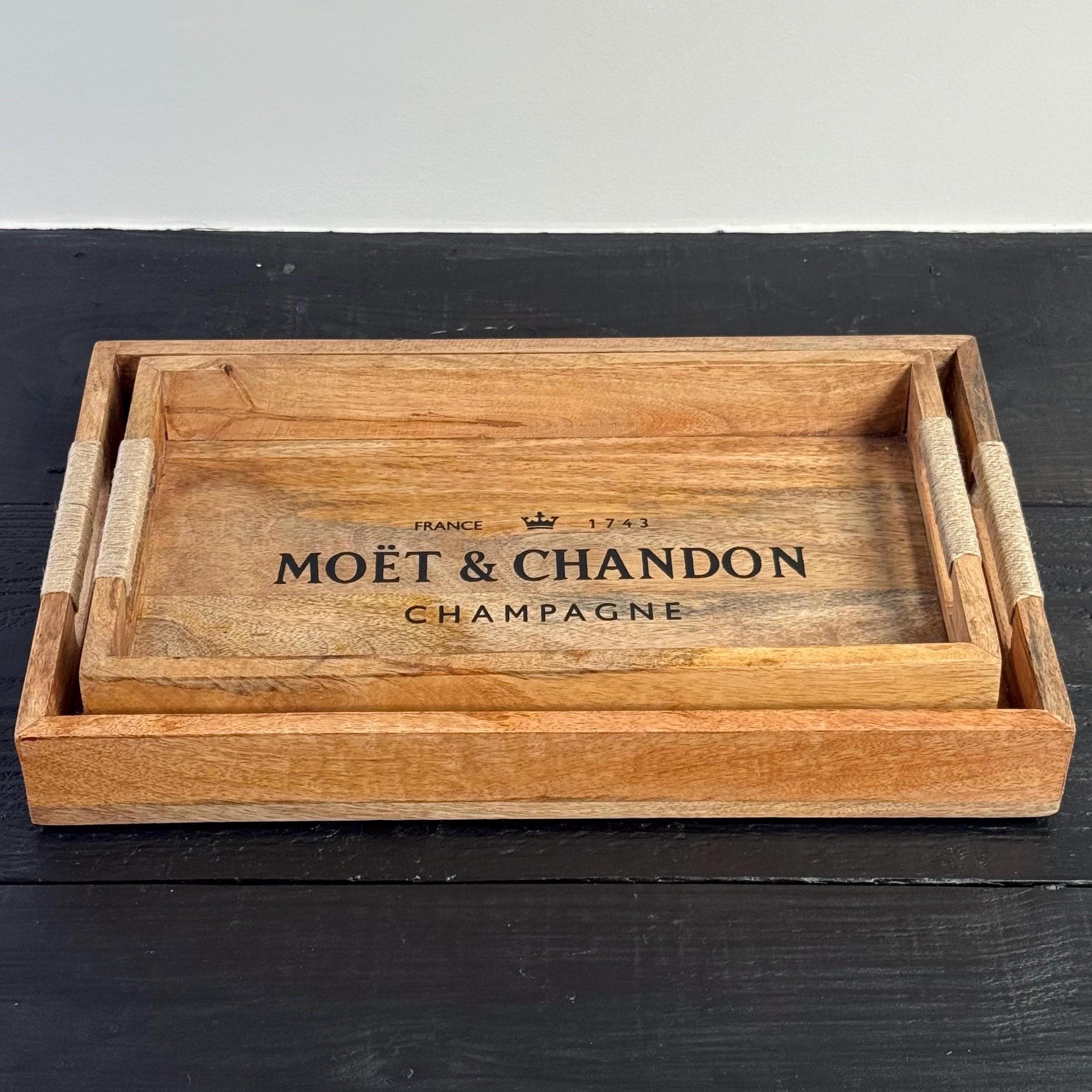 Wooden Serving Trays Moët & Chandon Champagne Butlers Crates Storage Boxes Natural Finish - Image 7