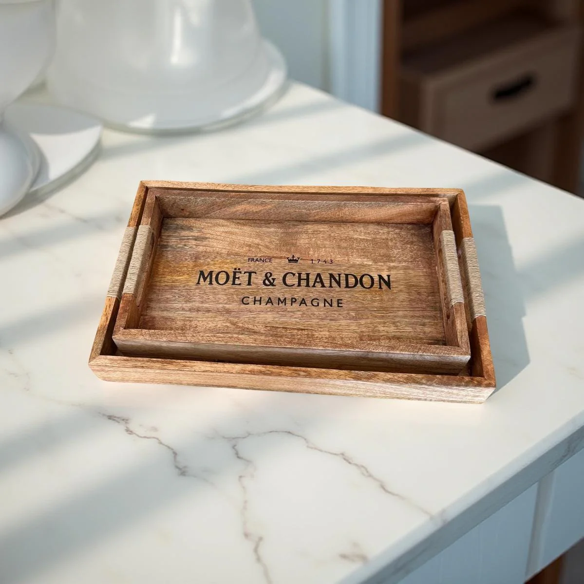 Wooden Serving Trays Moët & Chandon Champagne Butlers Crates Storage Boxes Natural Finish - Image 8